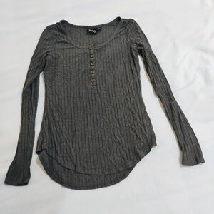 eye candy Gray Ribbed Henley Long Sleeve Top